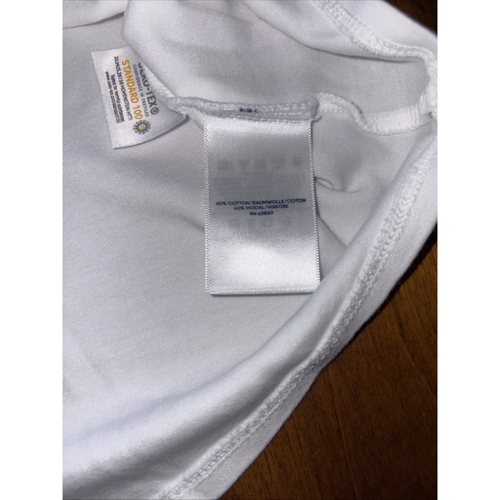 Lands' End White Solid Short Sleeve Round Neck T-Shirt Zipper Logo Women's L - Picture 6 of 8
